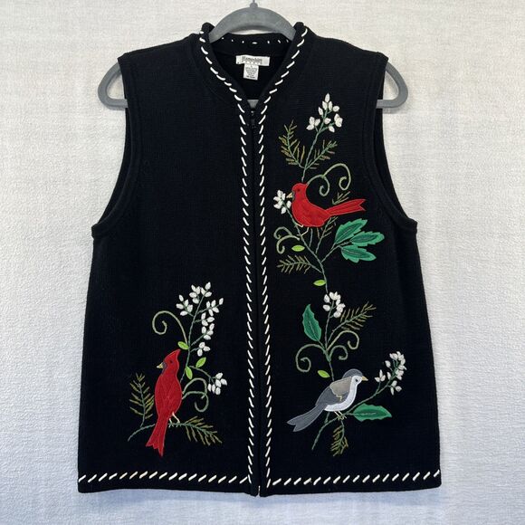 Hampshire Studio Sweater Vest Sz L Christmas Cardinal Dove Cardigan GrannyCore - Picture 1 of 9